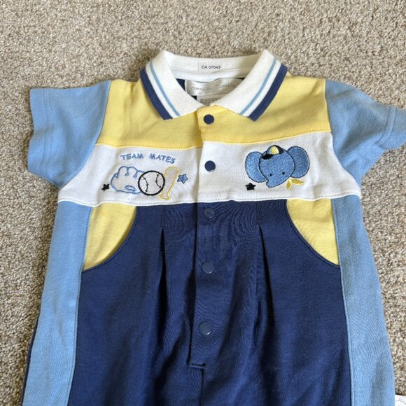 Vintage? Baby Boys One Piece Outfit 3-6 months Baseball Blue Collared - Picture 7 of 9